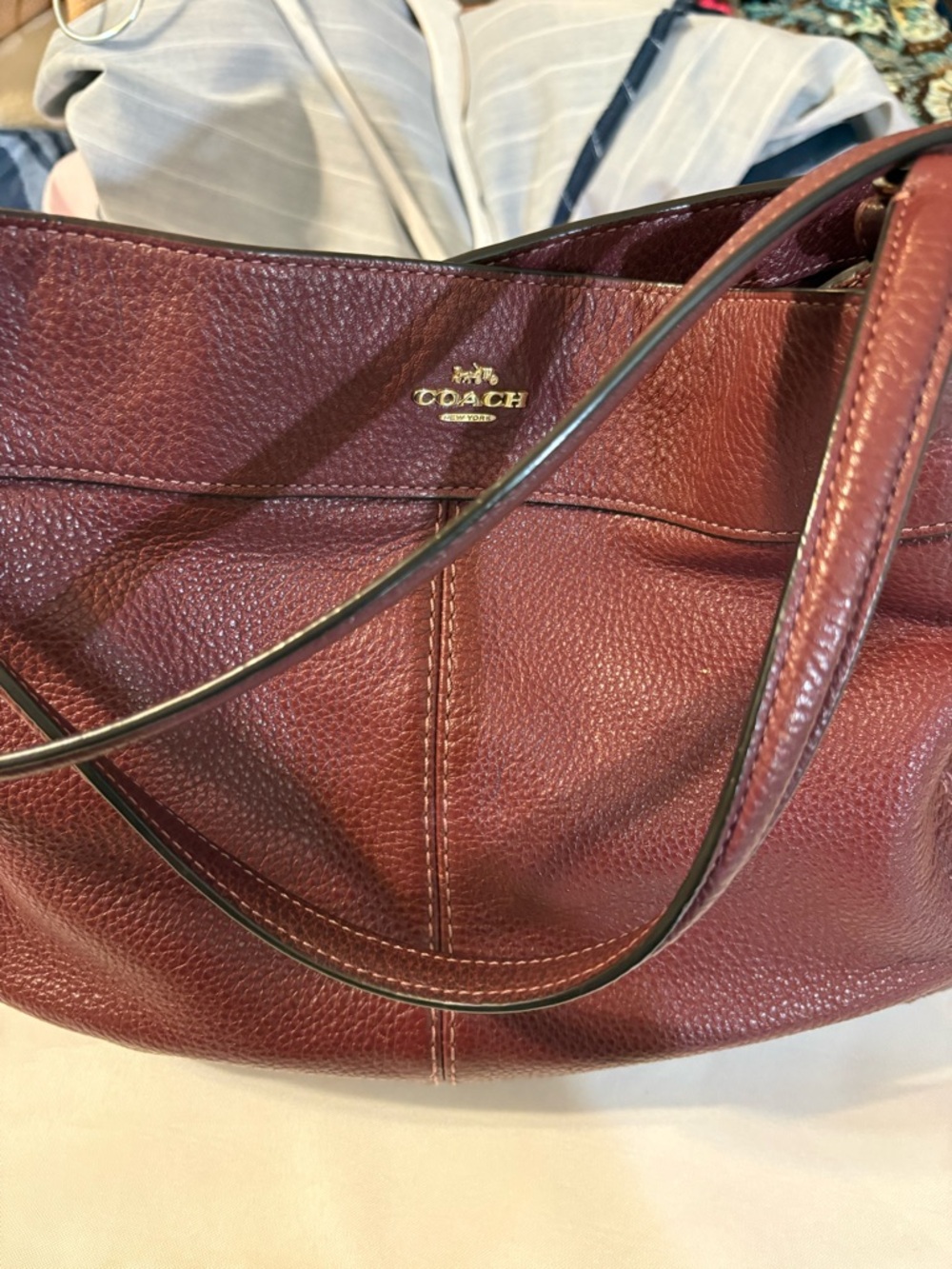 Coach Lexy Pebbled Leather Shoulder Bag Wine oxblood color women’s purse tote - Picture 4 of 13